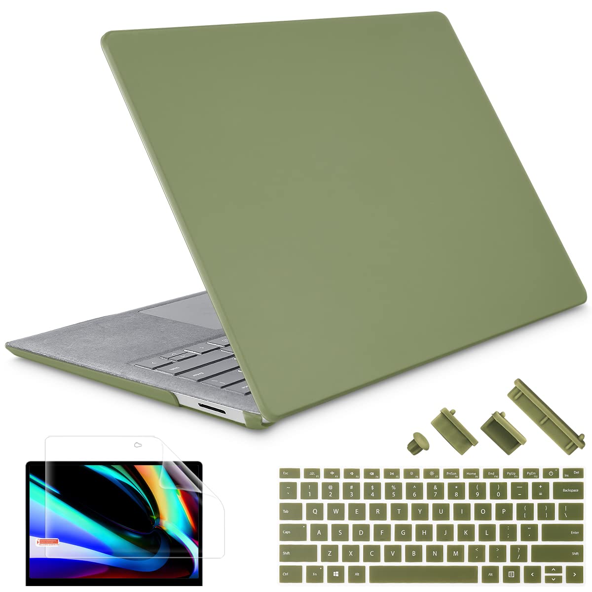 May Chen Case for 13.5" Microsoft Surface Laptop 3/4/5 with Alcantara Palm Rest Model 1867 1958 1950 (2019 2021 2022), Plastic Hard Shell Case with Keyboard Cover + Screen Protector,Olive