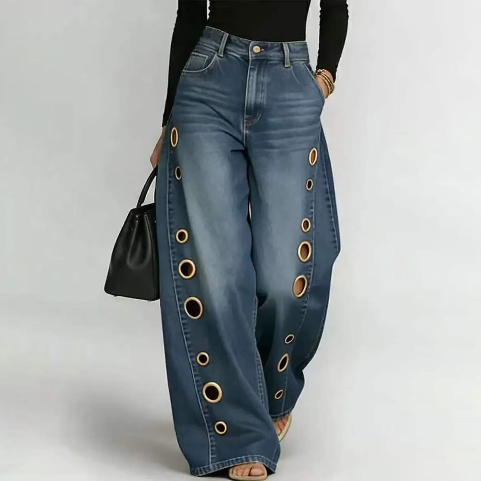 Jeans Baggy Donna Vita Alta Jeans Baggy Curvy Leggeri Pantaloni Elasticizzati Larghi Gamba Larga Tempo Libero Pantaloni Denim Vita Alta Casual Eleganti Comodi Pantalone Moda Wide Leg Hiphop