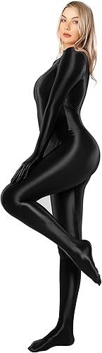 Vista 2 de Traje de baño completo brillante para mujer, traje de baño de una sola pieza con cremallera en la espalda