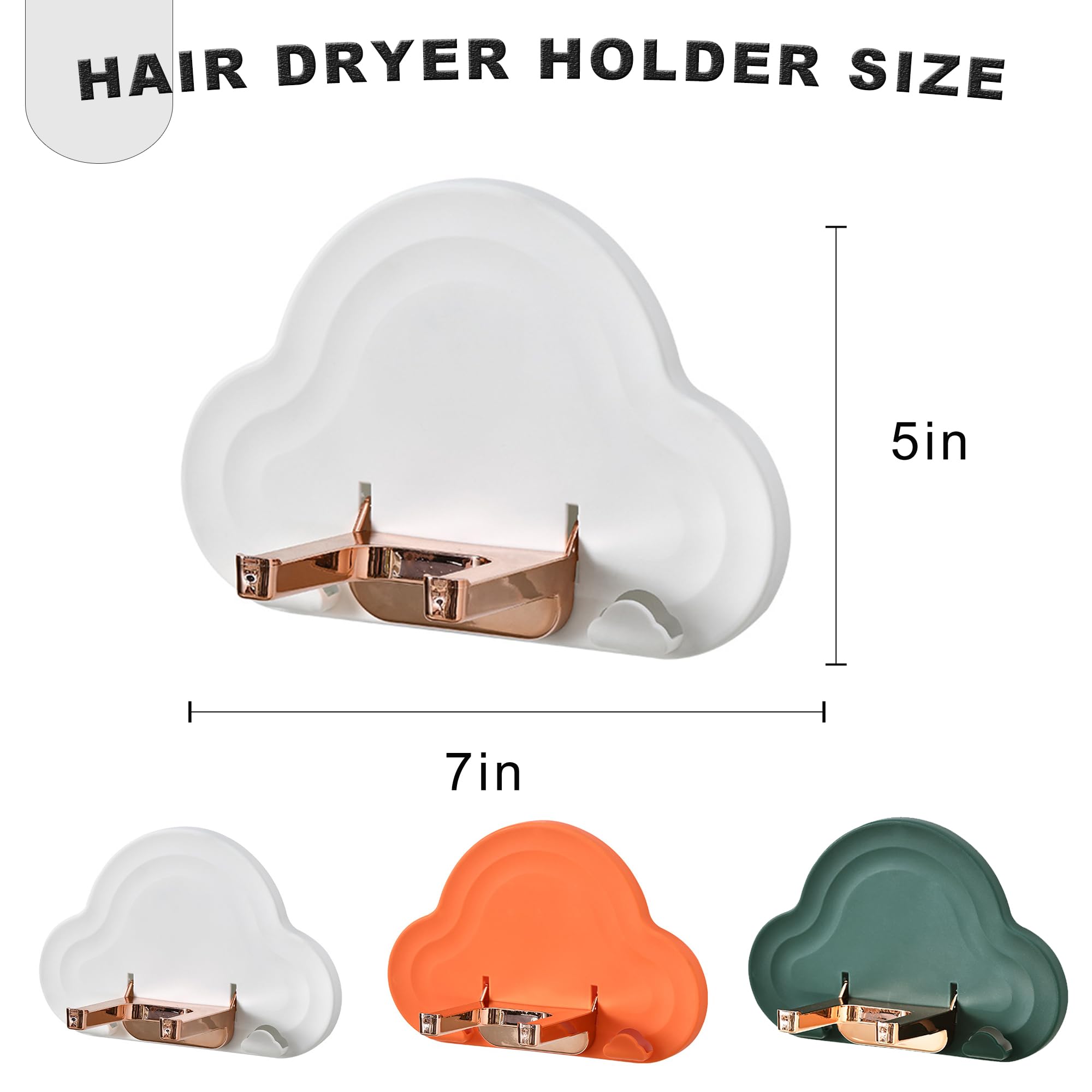 Hair Dryer Holder,Blow Dryer Wall Mount for Hair Dryer Hook with Plug&Cord Organizer Self Adhesive for Cabinet Bathroom (White)
