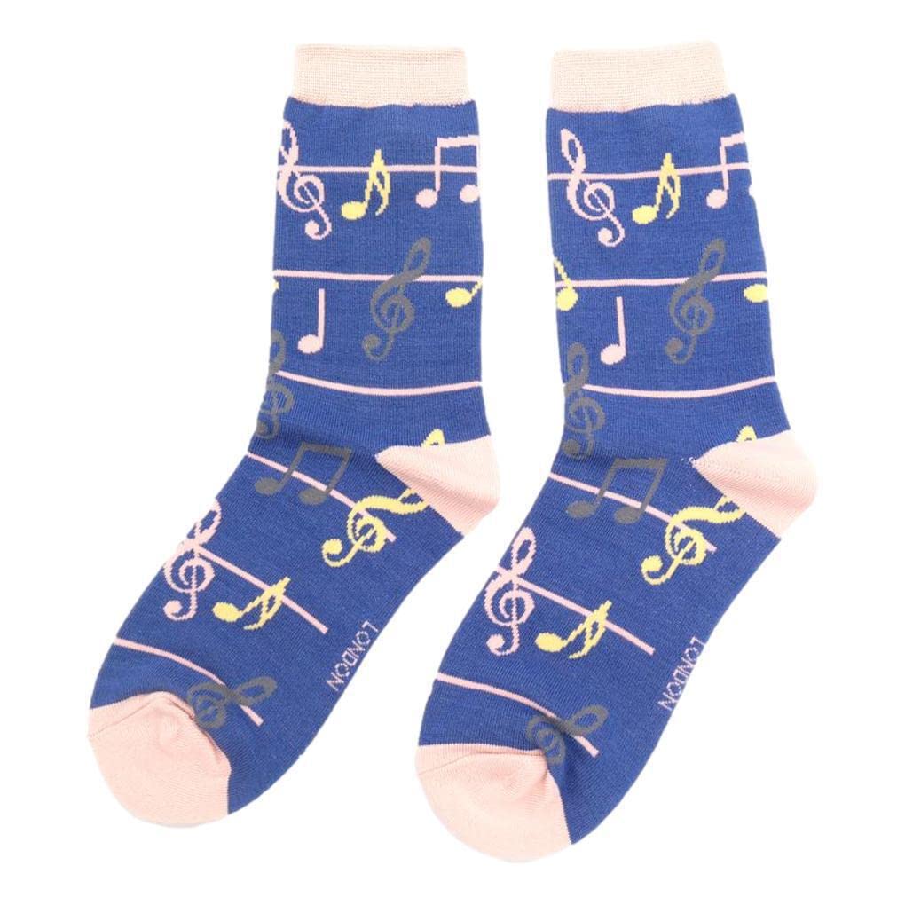 Treble Clefs and Music Notes Denim Blue Womens Novelty Ankle Socks Adult One Size
