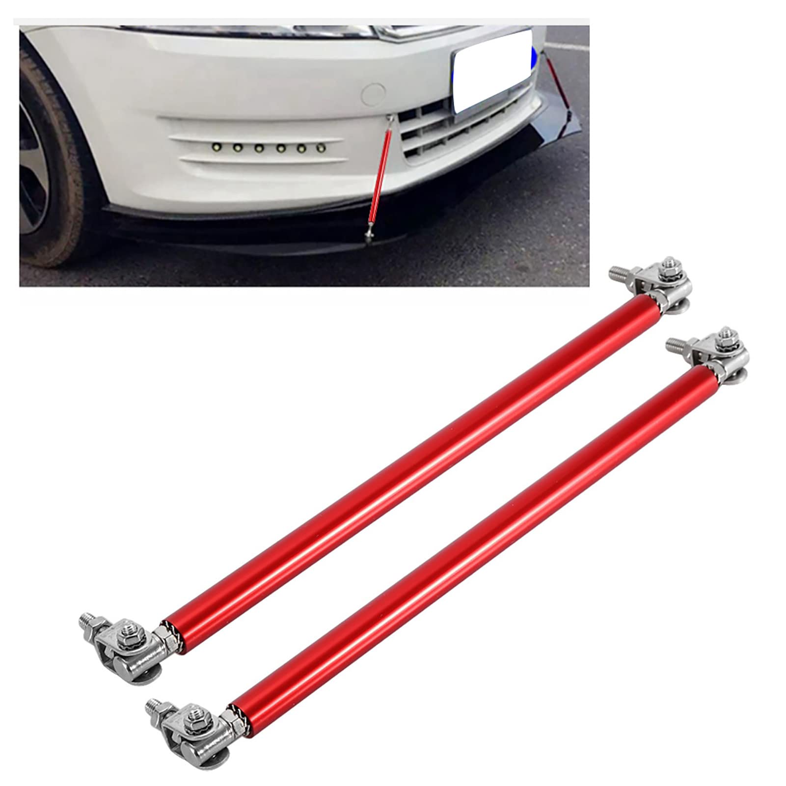 1 Pair Car Front Bumper Support Bar Strut, Aluminum Reinforcement Rod for Splitter Panels, with Bright Colors for General Cars (Red)
