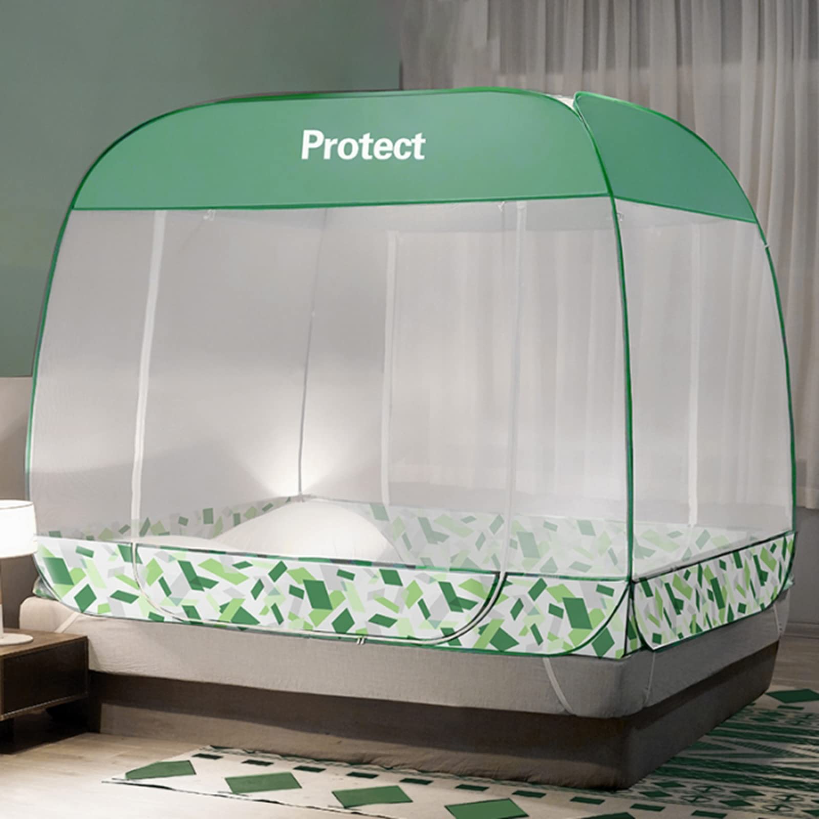 Zanzariera Pieghevole Pop Up Zanzariera Porta Tenda Cerniera Letto Rete Letto Baldacchino da Viaggio con 3 ingressi Inferiori Anti punture di zanzara per Viaggi d'Affari in Famiglia, ECC. (Verde, 15