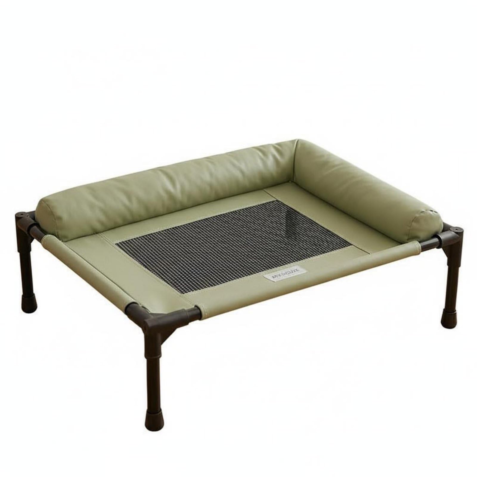 Cama Elevada para Mascotas con Soporte Elevado Red Transpirable Resistente Cojín Protector Lateral Suave y Estructura Estable Adecuada para Mascotas Medianas Uso en Casas y Balcones, Verde, M
