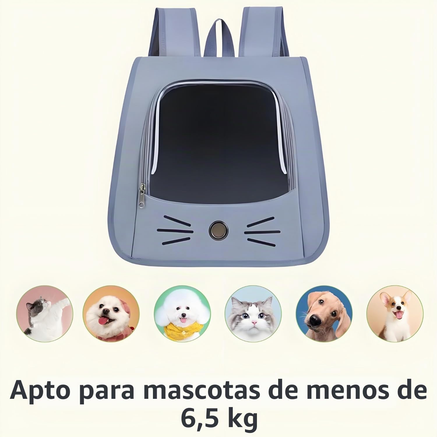 Mochila para Mascotas para Gatos, Bolsa para Mascotas Expandible, Mochila Gatos Transporte, Bolsa Transpirable para Gatos, con Ventana Transparente, para Mascotas De Menos De 6,5 Kg