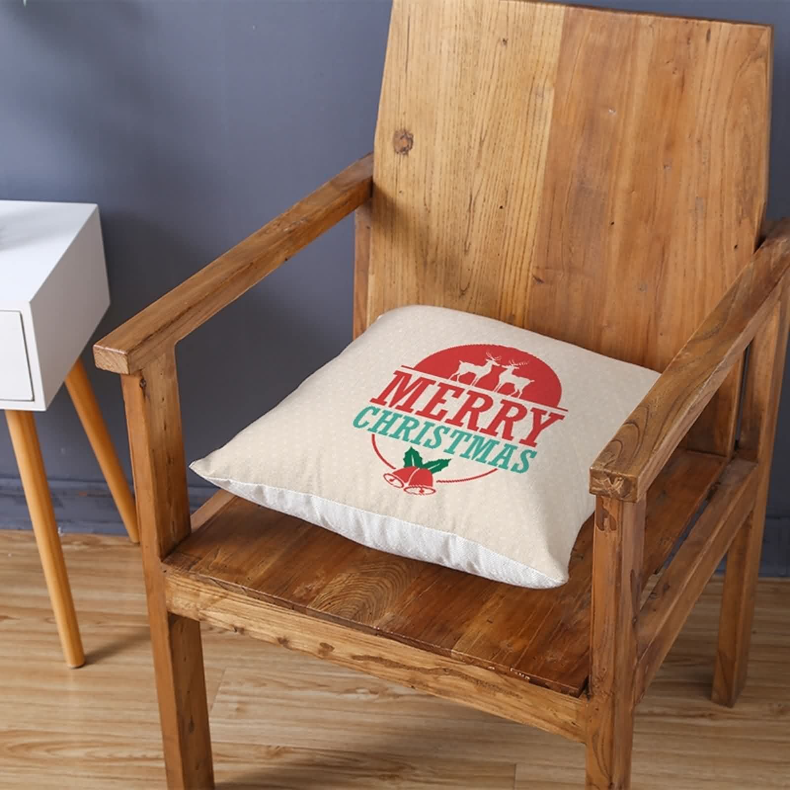 AmDxD Juego de 5 fundas de almohada de 50 x 50 cm, diseño de decoración navideña, fundas de almohada en poliéster, funda de cojín cuadrada, cómoda para sofá, dormitorio, salón, decoración beige,