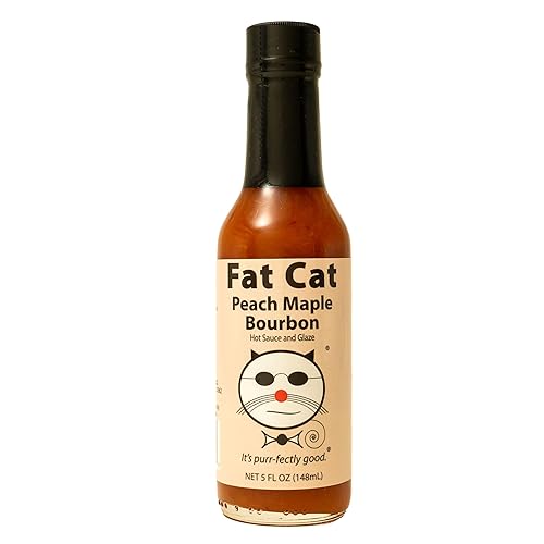 Fat Cat Gourmet Melocotón arce bourbon natural salsa picante y esmalte sabor dulce y salado Sin gluten vegano y aceptable para keto Suavemediano