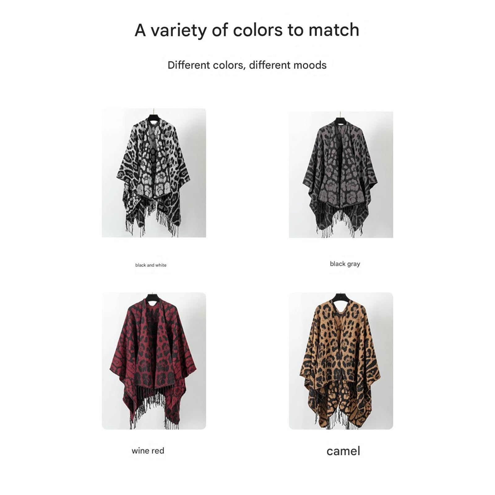 Sciarpa Donna Sciarpa Scialle Lavorata A Maglia con Stampa Leopardata retrò Autunno E Inverno Calda Sciarpa da Mantello Fantasia-Nero E Grigio-130 * 150 Cm