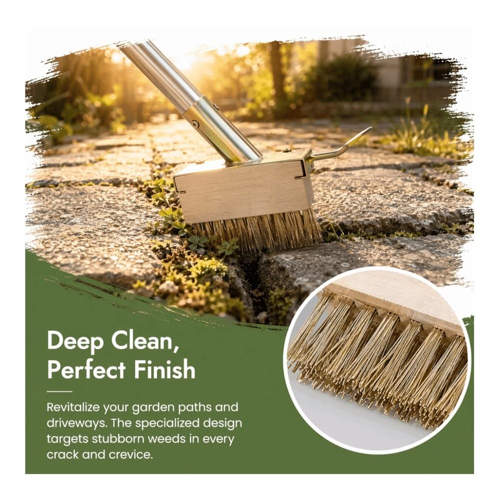 Brosse de désherbage en Fil d'acier Inoxydable, Manche Long for l'élimination de la Mousse des Mauvaises Herbes dans Les allées et Les Jardins(Color 2)