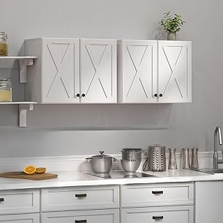 FIMELLO Wall Cabinet, Bathroom Wall Cabinet, Farmhouse Wall Mounted Cabinets for Kitchen Garage Laundry Storage, Medicine Cabinet with 2 Door and Shelves, Laundry Room Wall Cabinets Set of 2, White,