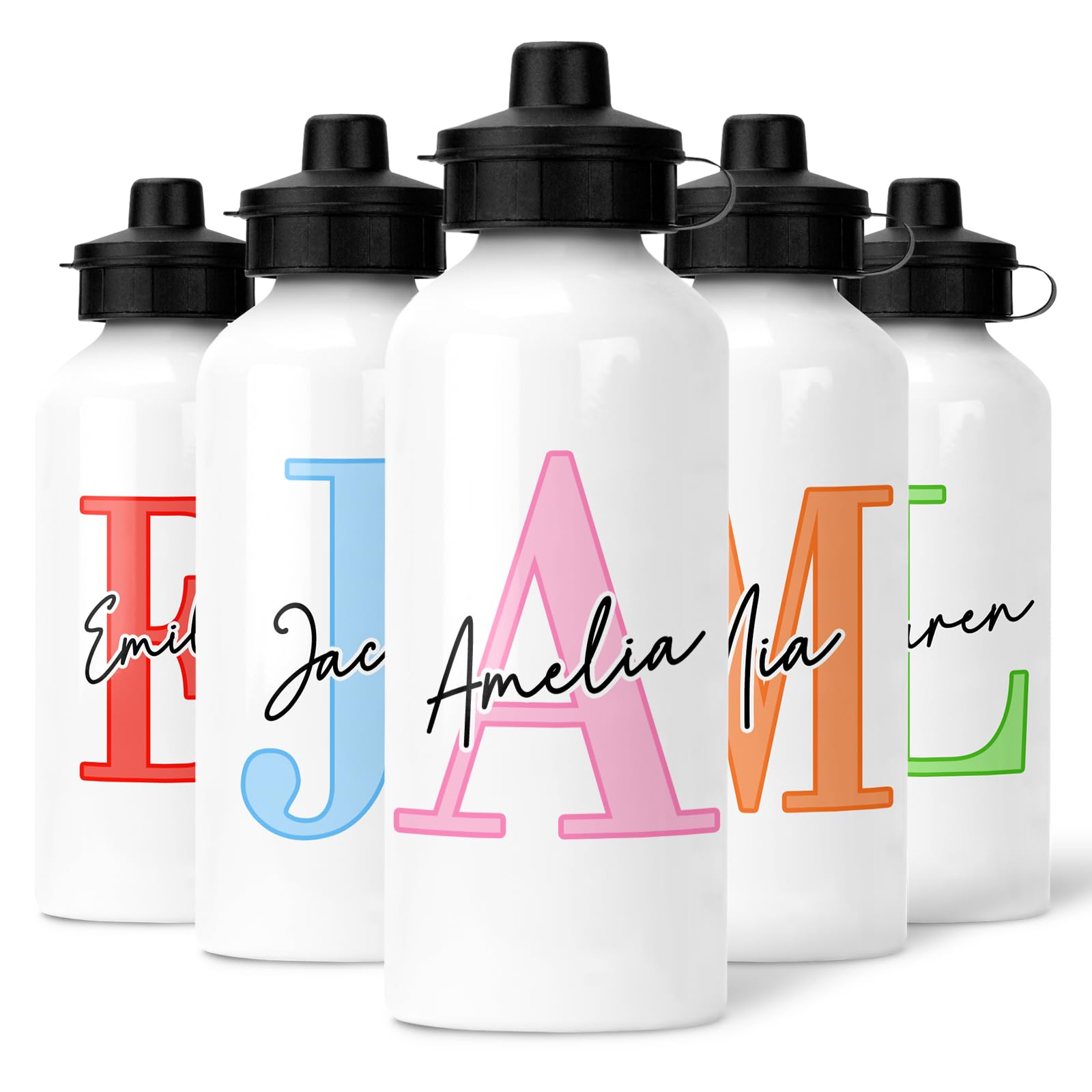 Personalised Kids Water Bottle | Initial Signature | Choose a Colour, Add a Name | School Bottle, Nursery Bottle, Custom Childrens Bottle, Boys & Girls, Gifts for Girls