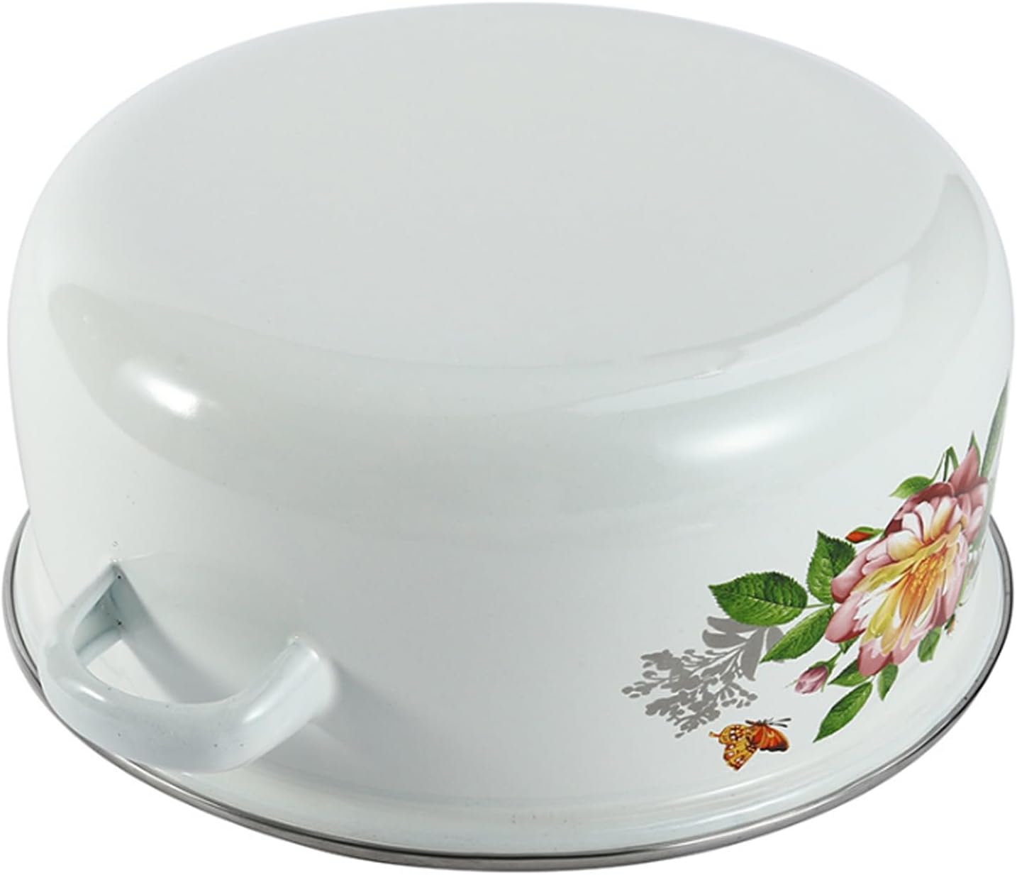 5pcs Enamel Cooking Pot Small Stockpot with Glass Lid Vintage Stew Pot Cookware with Dual Handle Floral Ramen Bowl, Enamel Stockpot with Lid Floral Retro Enamelware Soup Pot for Home Restaurant,White