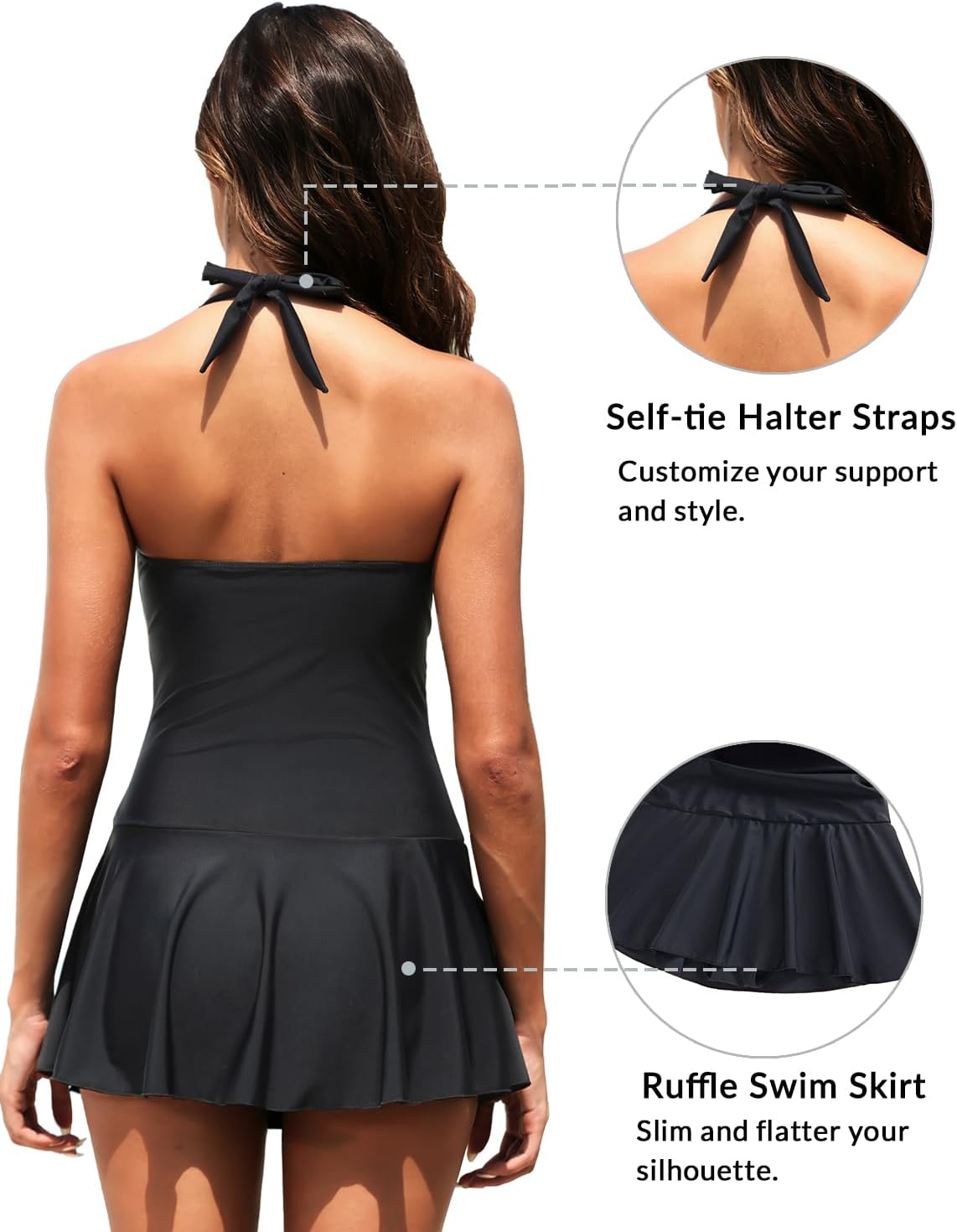 Tempt Me Women One Piece Swimsuit with Skirt Tummy Control Swim Dress Halter Vintage Bathing Suit - Image 3