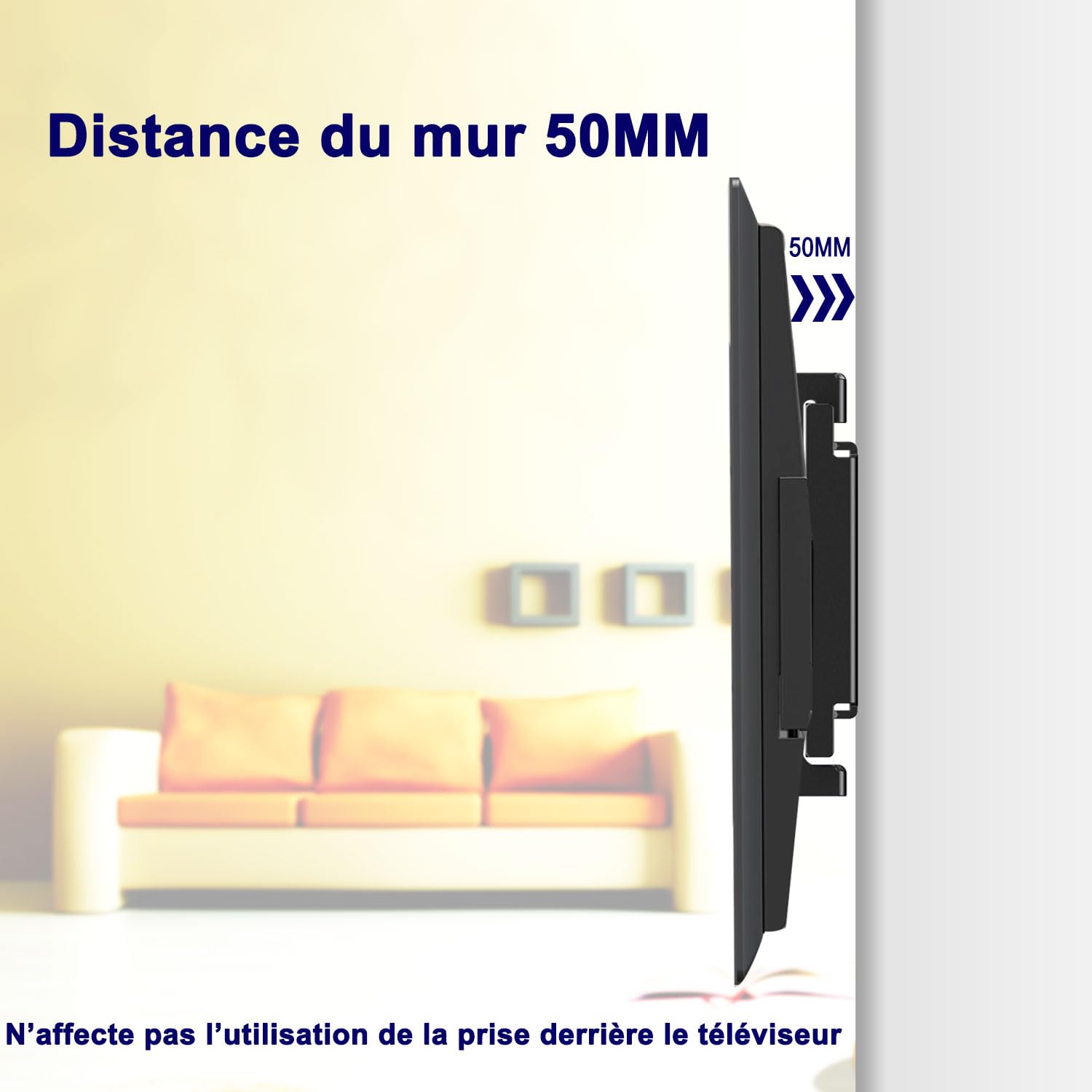 Support Mural TV pour téléviseurs de 32 à 75 Pouces, réglage de l'inclinaison vers Le Haut et vers Le Bas, VESA Max 600x400 mm Charge 70 kg, 40 43 50 55 60 65 Pouces Rack Mural pour TV
