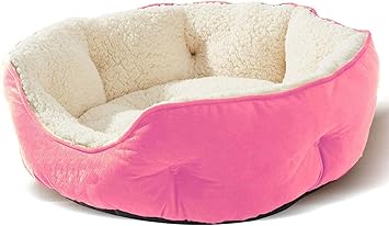 AMICA Dog Bed, Cat Beds for Indoor Cats, Pet Bed for Puppy and Kitty, Extra Soft & Machine Washable with Anti-Slip & Water-Resistant Oxford Bottom Small Pink