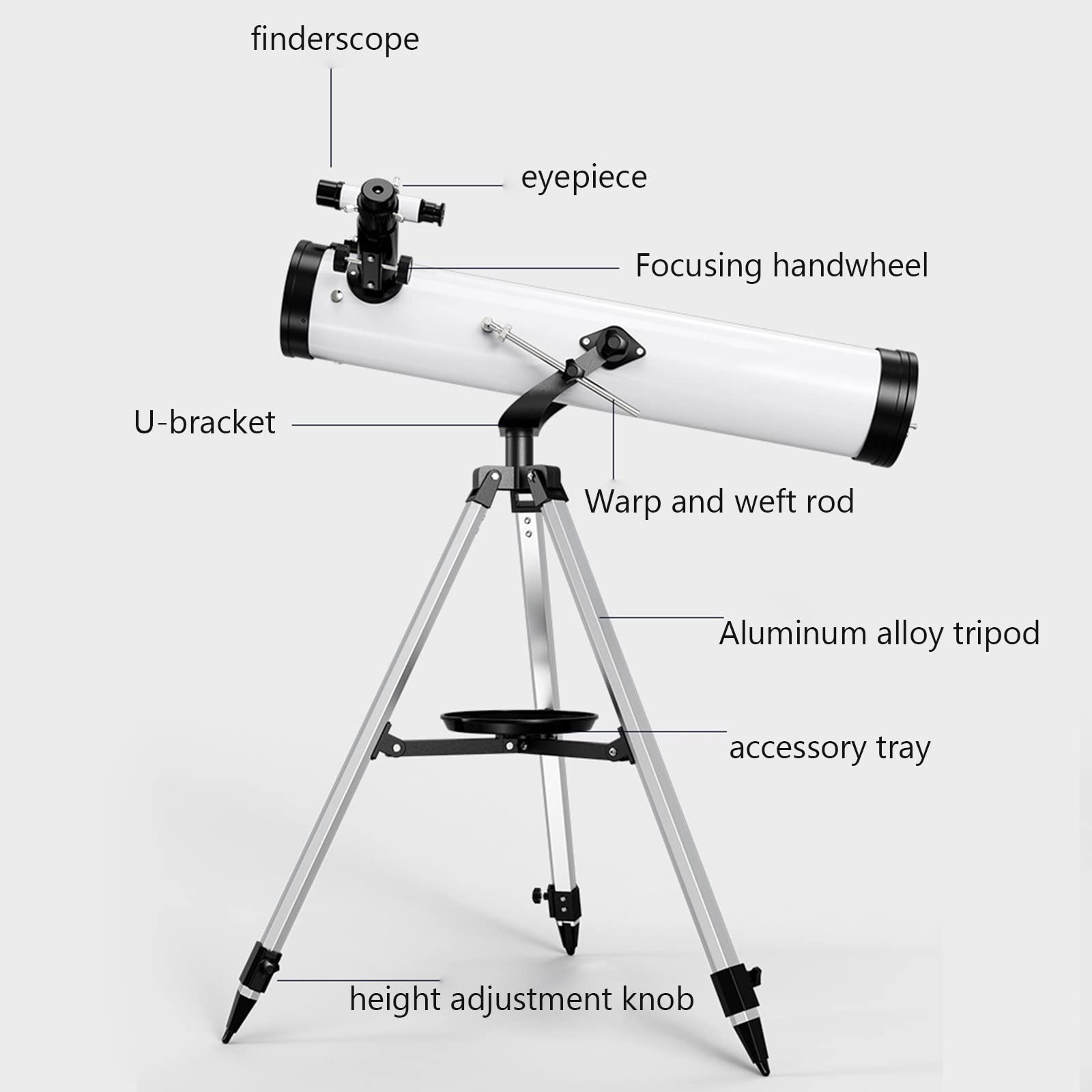 Telescopio rifrattore per adulti, apertura 114 mm, include treppiede, moltiplicatore 5x, specchio lunare per osservare le stelle
