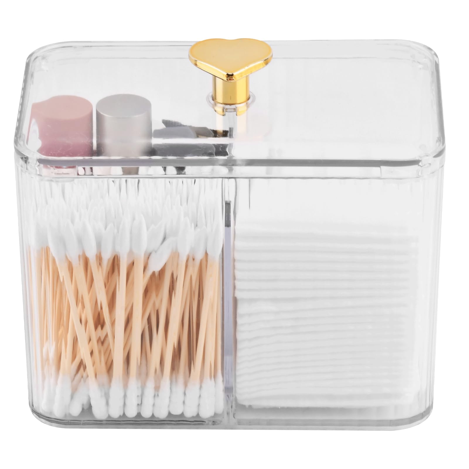 NINEFOX Q Tip Holder Dispenser, 3-Section Clear Bathroom Canister - Q-Tips, Cotton Pad & Ball Holder with Lid, Dustproof Cotton Rounds Holder, Large Capacity Vanity Cosmetics Storage