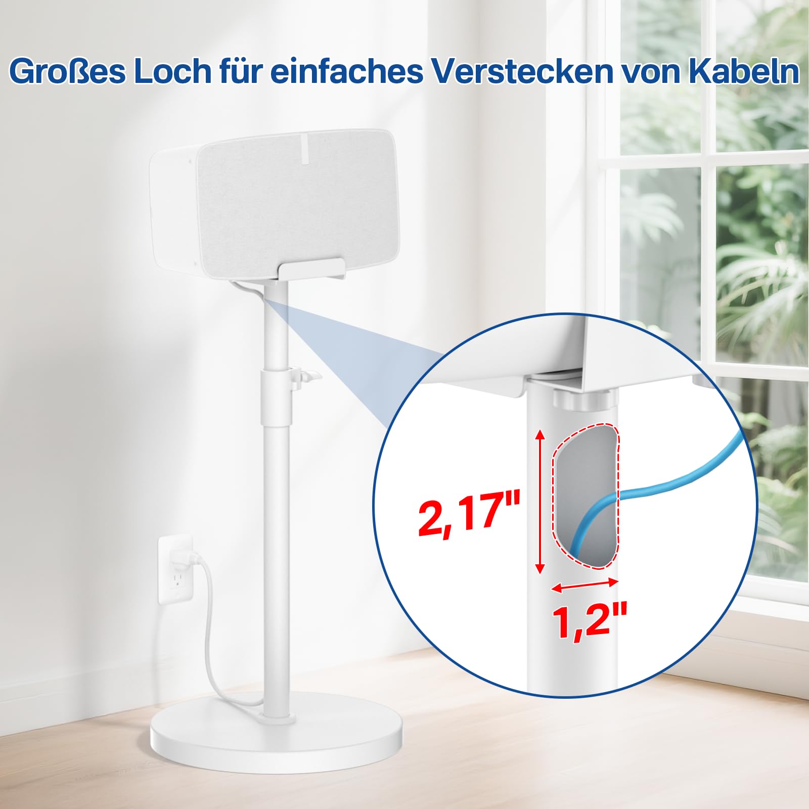 Höhenverstellbarer Lautsprecherständer: Bodenständer für horizontale/vertikale Ausrichtung, Kompatibel mit Sonos Play:5 (2. Gen.) und Sonos Five mit Kabelmanagement, Weiß