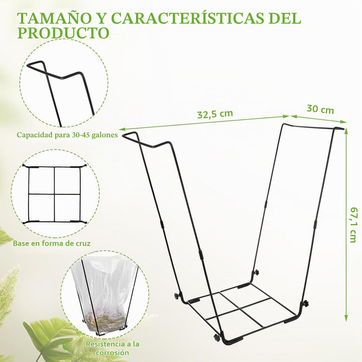 2PCS Soporte para Bolsas de Basura,Soporte para saco de hojas,Soporte Bolsas de basura de jardín,114-170L,Reutilizables,para Jardín Al Aire Libre, para Acampar,Barbacoa,Picnic,para ropa,basura,hojas