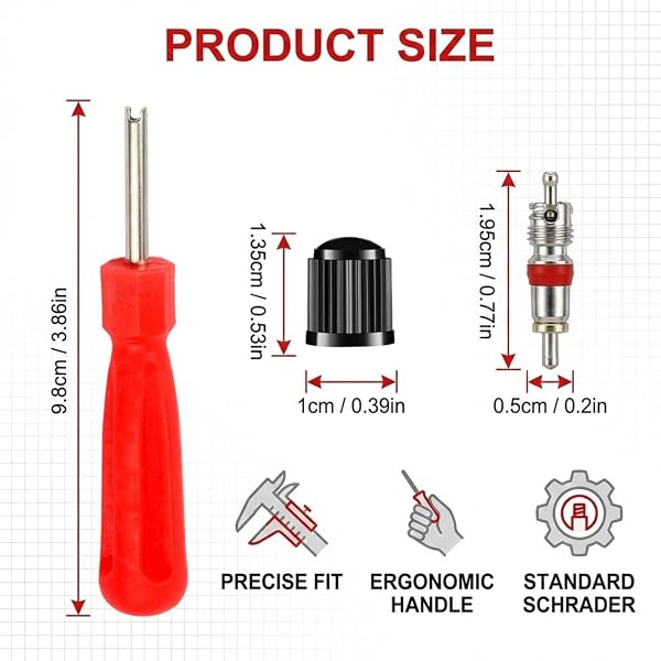 KAHZOR 9 pezzi Kit di rimozione valvole pneumatici, estrattore singolo, chiave per auto, attrezzi per ricambio, con nuclei e cappucci, per motocicletta - 2
