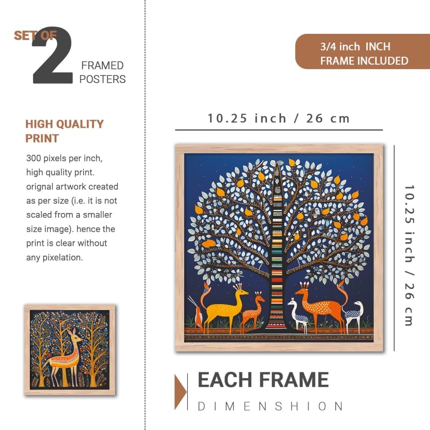 Image of NoWorries Traditional Folk Art Wall Frame Set of 4 | Ethnic Indian Painting Wall Decor | Wooden Framed Wall Painting for Living Room, Bedroom, Hall and Office | Decorative Home Interior Wall Frames.