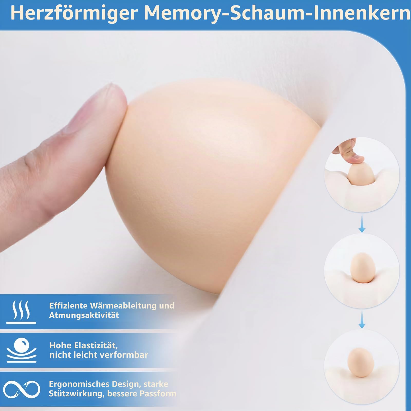 Kniekissen für Seitenschläfer, Beinkissen mit Gummiband, glattes Wirbelsäulenkissen für Seitenschlafen, Oberschenkelkissen mit abnehmbarem und waschbarem Bezug, Hellblau