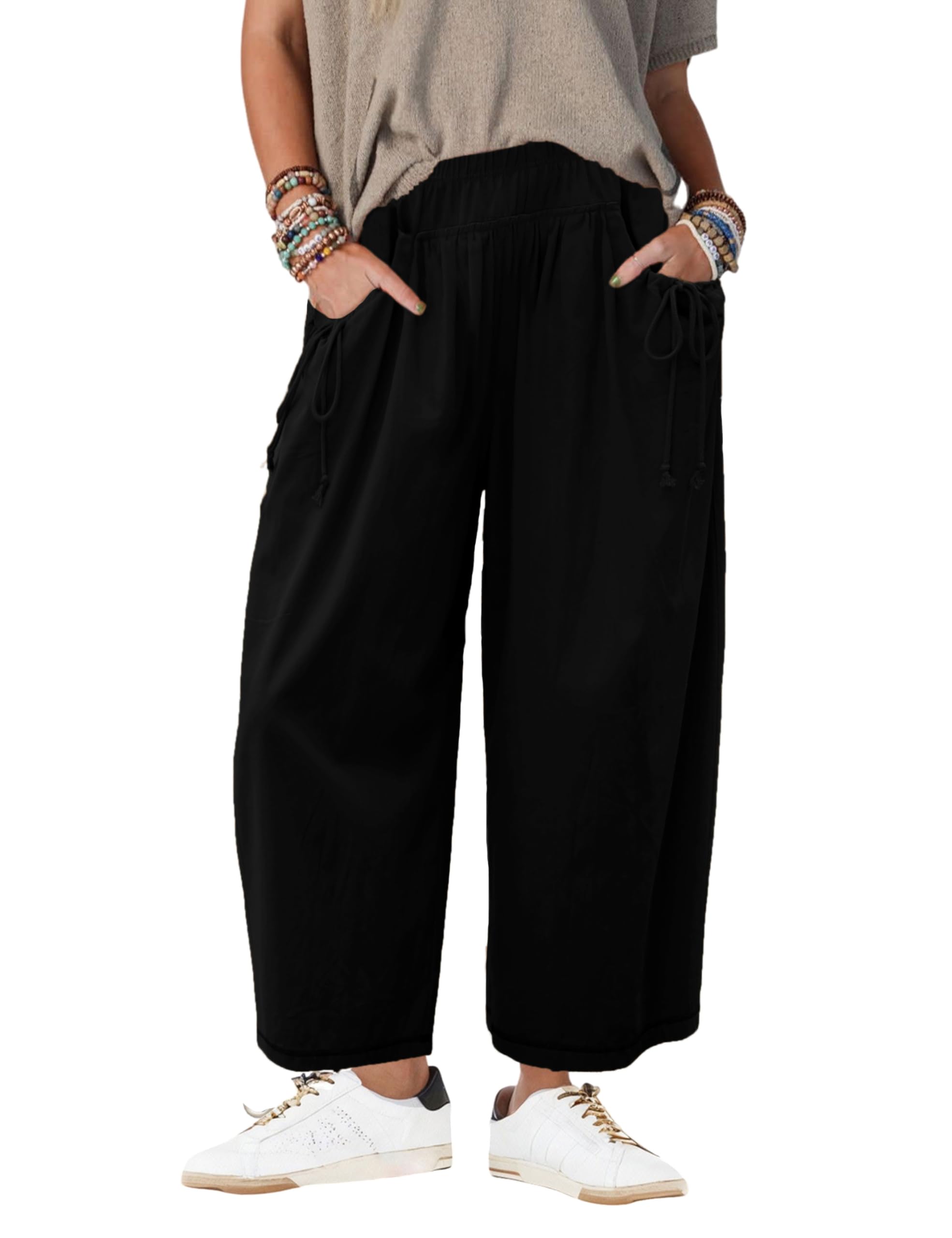 Zhiyouni Womens Loose Wide Leg Track Pants Casual Elastic High Waist Cargo Trousers