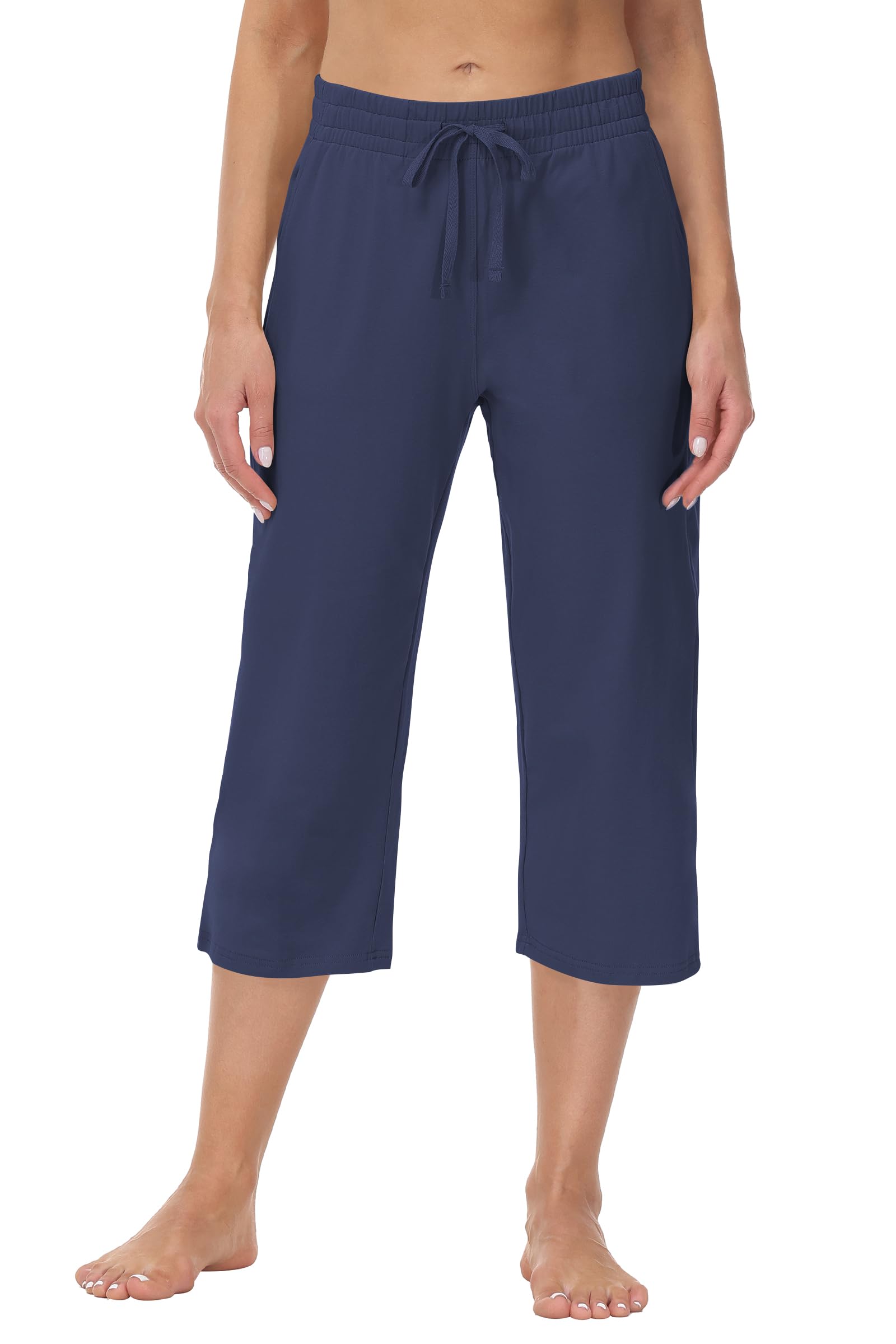 Cakulo Womens Capri Pants Wide Leg Yoga Capris Summer High Waisted Casual Lounge Cropped Pants with Pockets