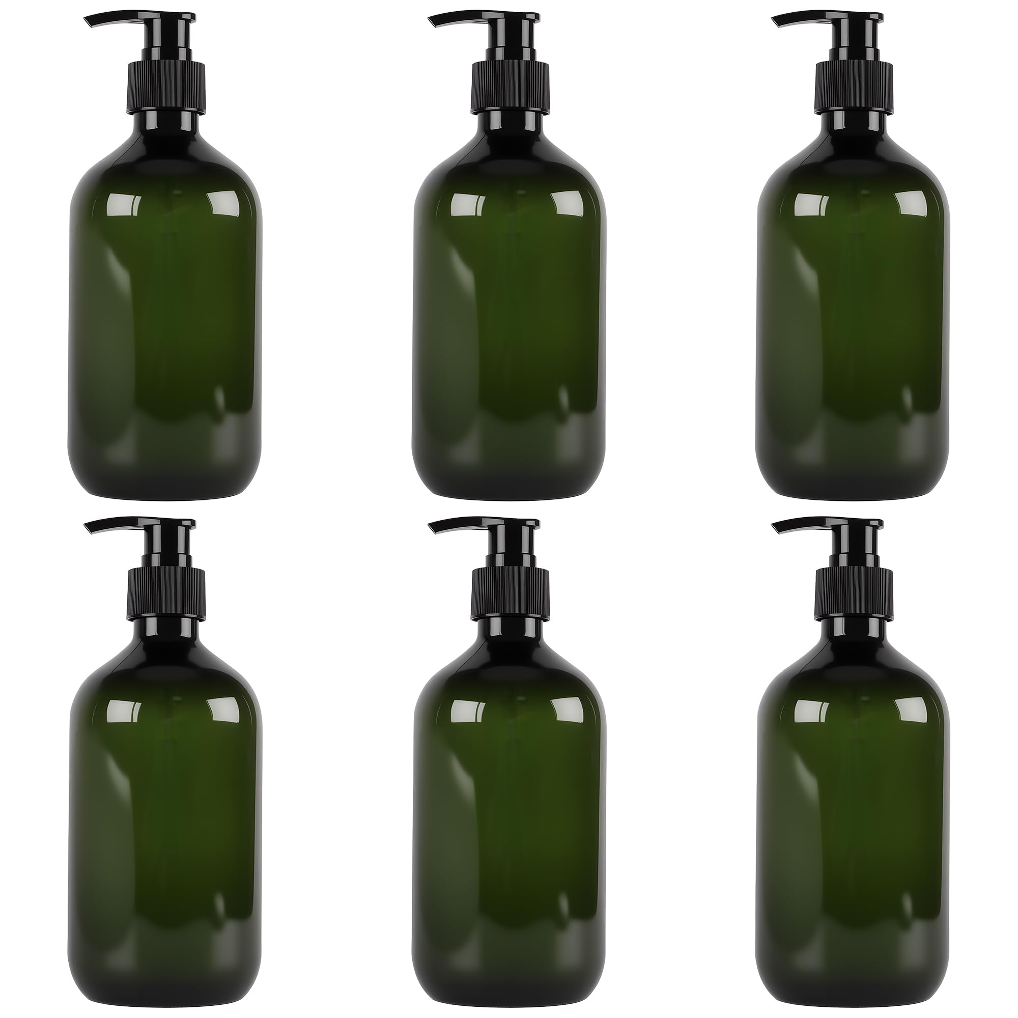 MAHIONG 6 Pack 500ml Pump Bottle Dispenser, Plastic Soap Dispenser Bottle with Pump, Green Hand Soap Dispenser, Refillable Shampoo Bottles for Storing Shampoo, Shower Gel
