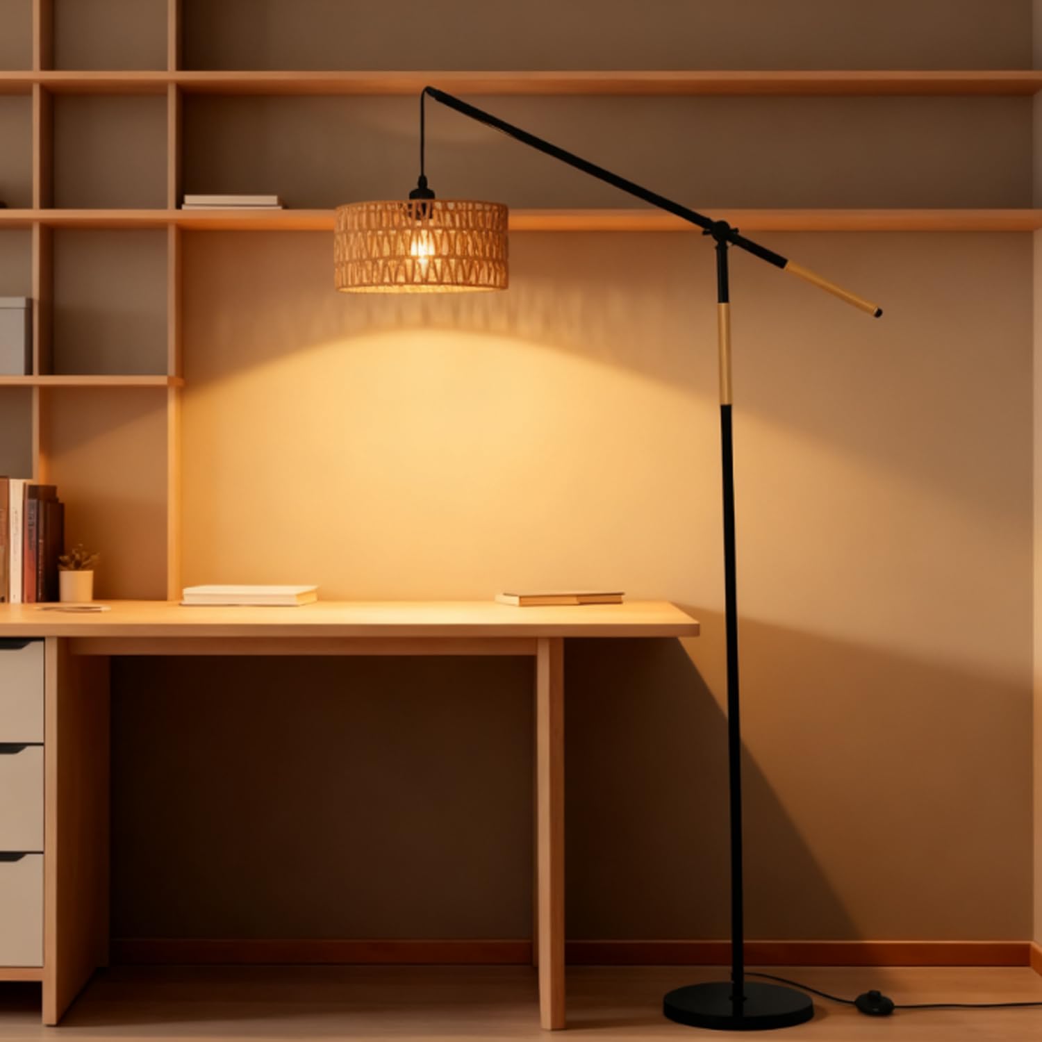 CCXXYGWJ Lampada da ad Arco - Paralume Intrecciato a Mano con Piede - Illuminazione Elegante per l'angolo della Camera da Letto e l'angolo Lettura