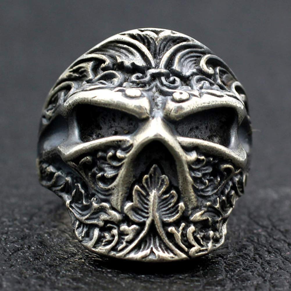 YABEME 925 Sterling Silber Schädelring, Vintage Geschnitzten Rock Punk Gothic Schmuck, Frauen Männer Coole Geburtstagsfeier Biker Geschenk (Größen 8-11)