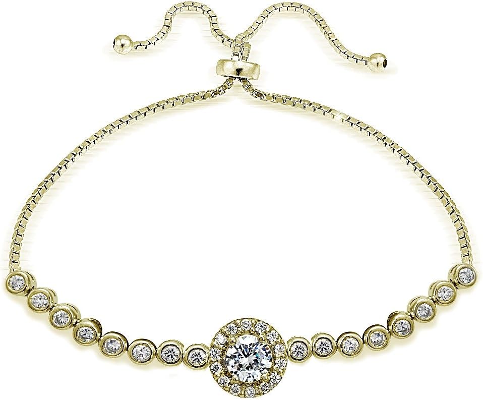 Hoops & Loops Sterling Silver Cubic Zirconia Halo Adjustable Bracelet