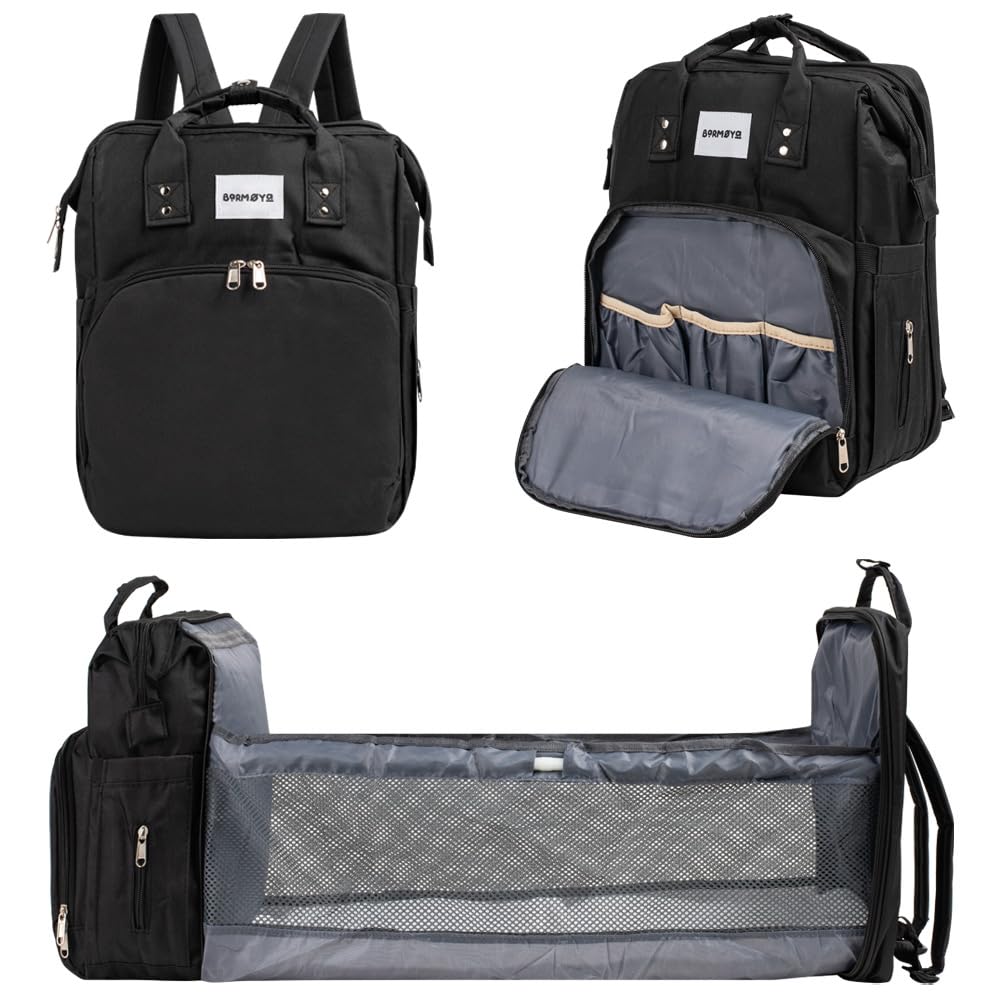 2-in-1 Wickelrucksack mit Wickelablage | Wasserabweisender Wickelrucksack mit isolierten Flaschenhaltern, Laptopfach und viel Stauraum | Inkl. Stabilisator-Stangen