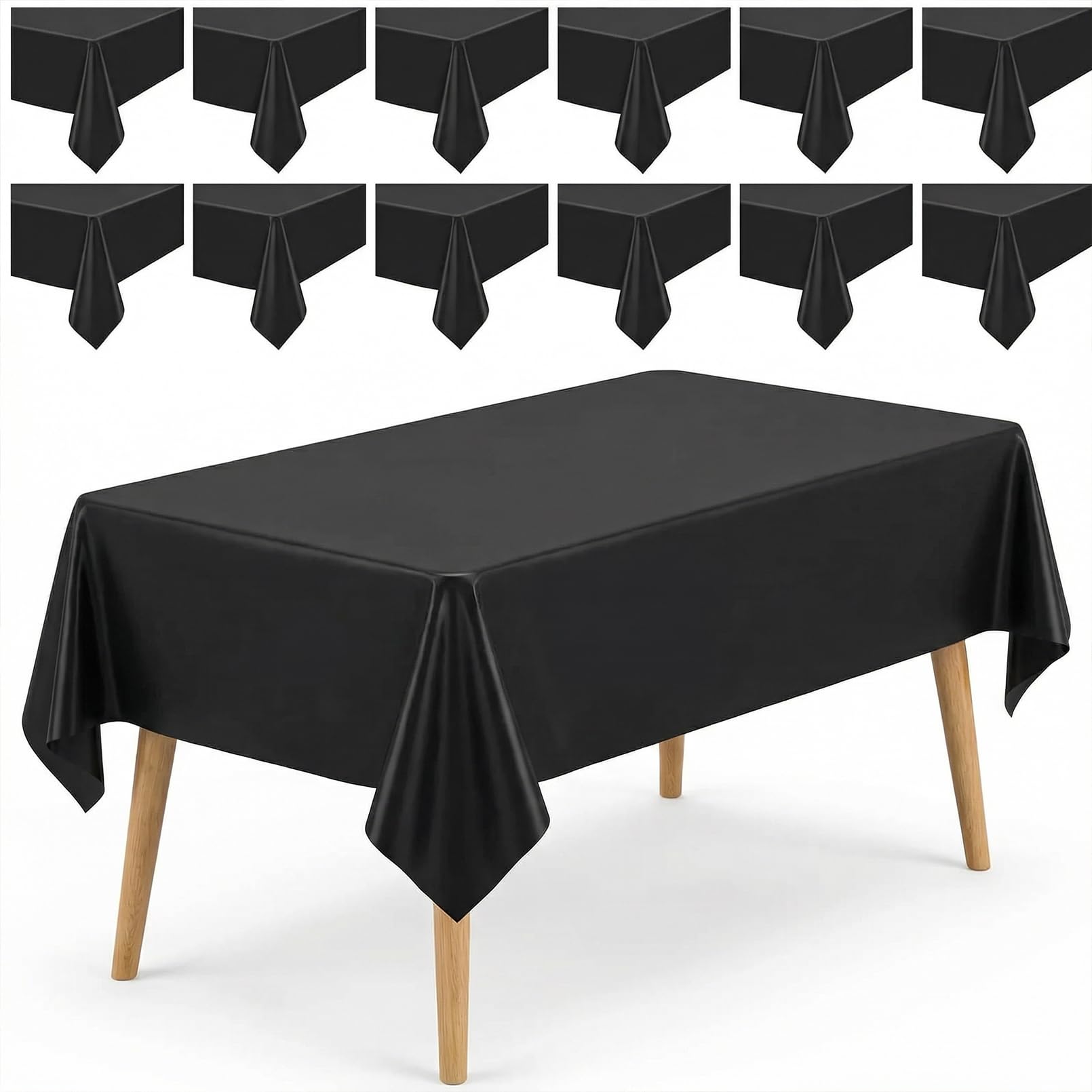 Incisite 12 Pack Black Plastic Table Cover, 137 x 274 Cm, Rectangular