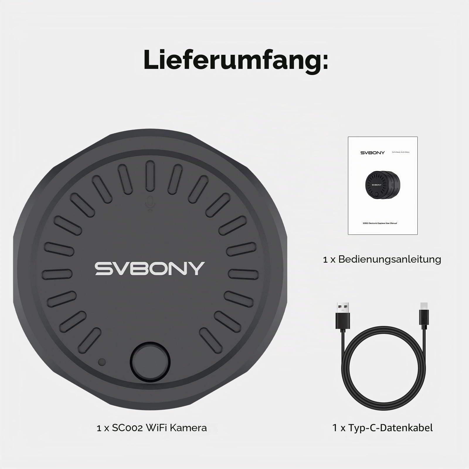 Svbony SC002 WiFi Spektiv Kamera, 2MP 1080P Wireless-Kamera mit 32GB TF-Karte, 10m Übertragung,Typ-C Schnittstelle, Zoomfunktion Kompatibler Durchmesser des Okulars 37-56mm für Vogel-Natur-Fotografi