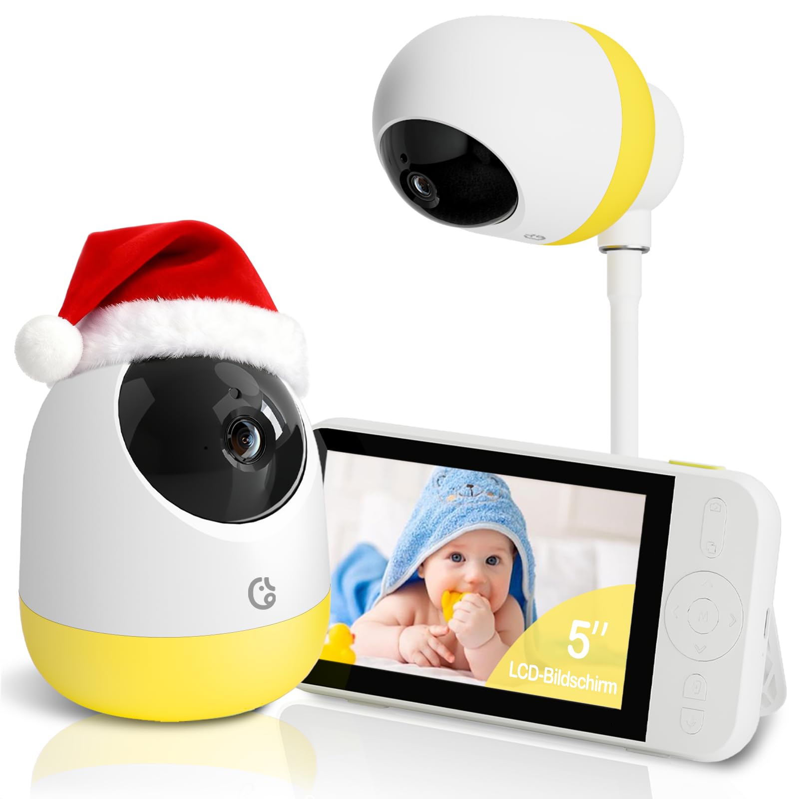 Ellie Babyphone mit Kamera ohne WLAN,2K 5-Zoll-IPS-Display, 6000mAh-Akku,Baby Monitor mit Halterung,5X Zoom,2-Wege-Audio,Nachtsicht,Weinen-Erkennung,virtueller Zaun, 32G SD Karte