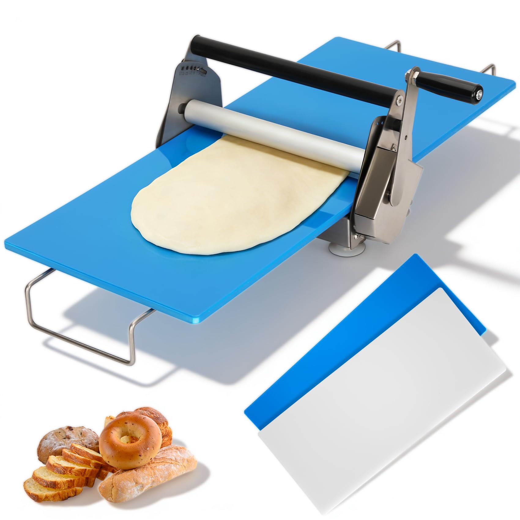 Photo 1 of 12" Folding Manual Dough Sheeter with 2 Rolling Boards, Adjustable Thickness Dough Rolling Machine, Compact Stainless Steel Dough Sheeter for Pizza, Pastry, Pasta, Fondant, Cookie Dough & Home Baking