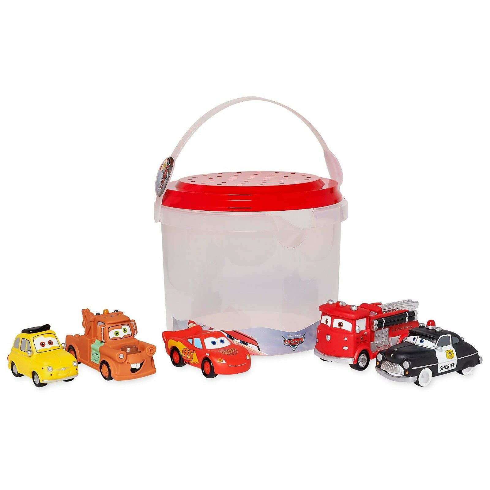 Disney Store Official Disney Pixar Cars Bath Toy Set, 5 Pc., Kids Play Kit Includes Lightning McQueen, Mater, Red, Sheriff and Sarge Figures - Suitable for 6 months+