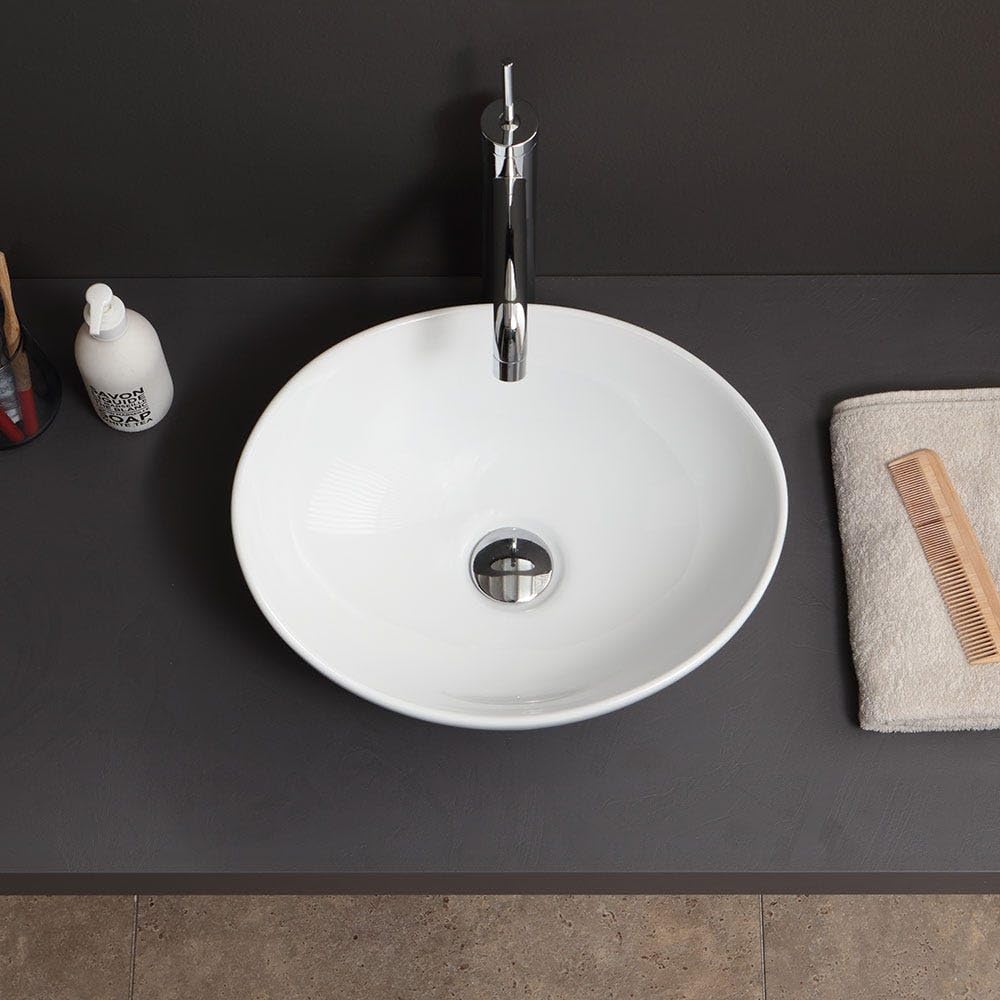 Kiamami Valentina - Lavabo In Appoggio Ovale In Ceramica Per Rubinetto A Muro