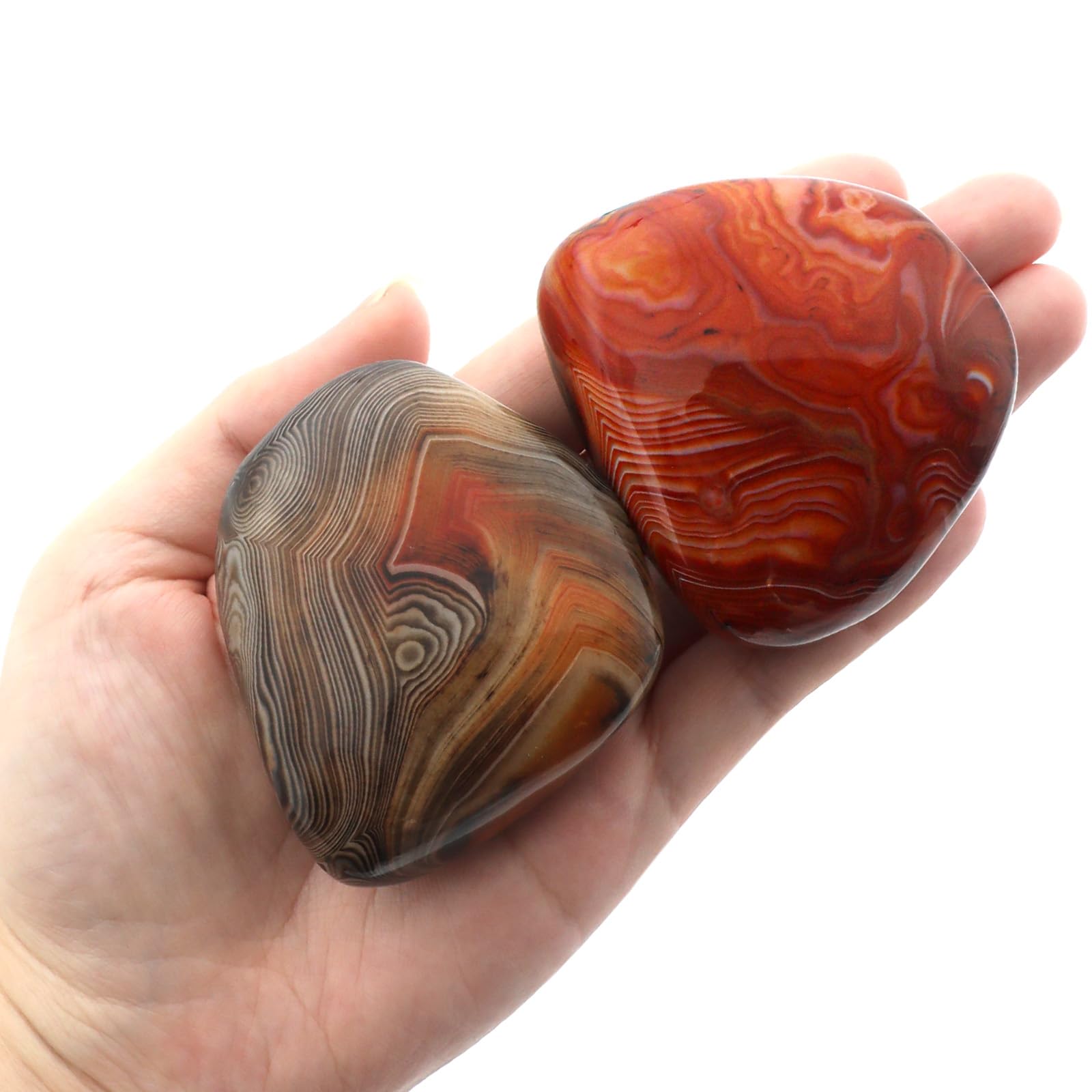 Palm Stone-2 Pcs Sardonyx Banded Agate Stone Pocket Energy Stone, Smooth Healing Crystal Worry Stone