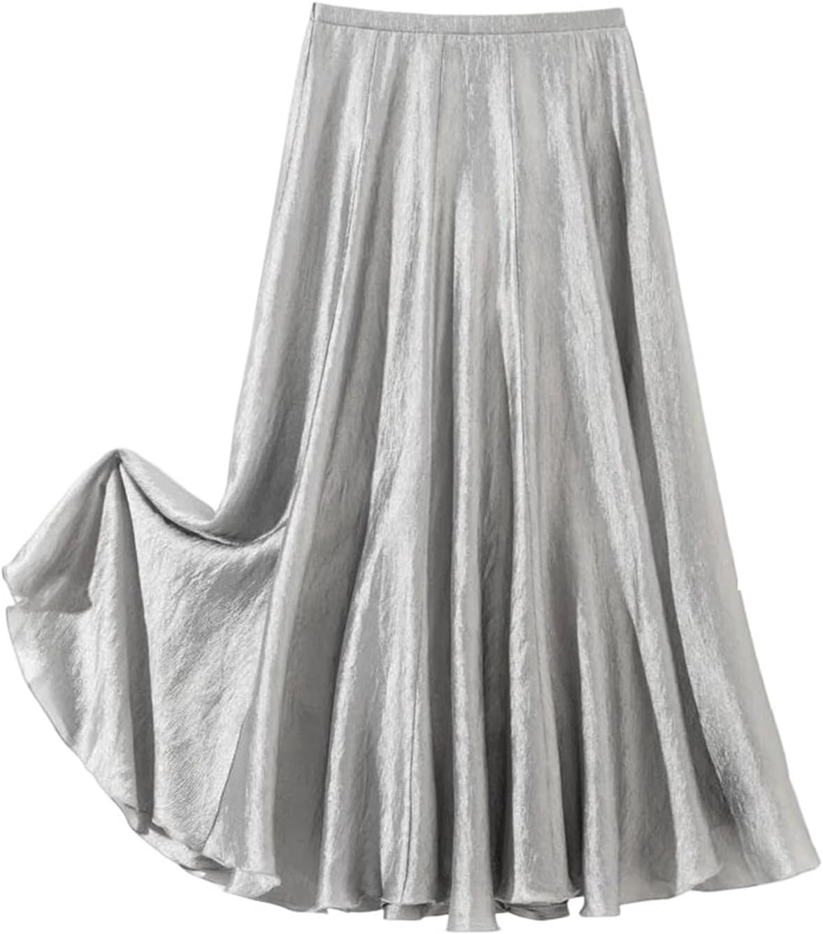 Women's Midi Skirt with Elastic Waist and Big Swing Silhouette for Casual Everyday Look Gray