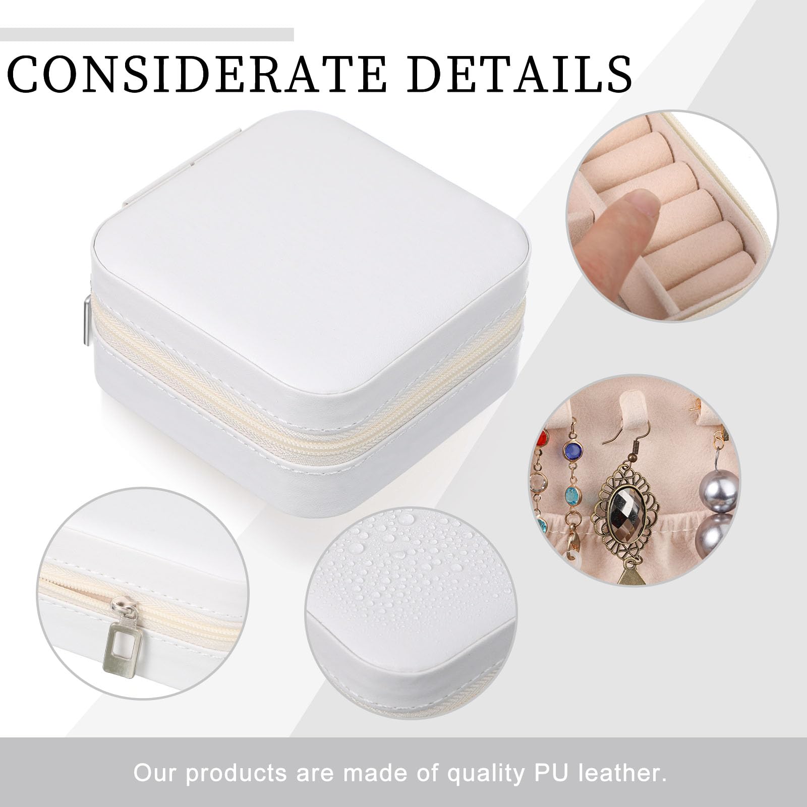 Canlierr Petites boîtes à bijoux de voyage en cuir synthétique pour femmes et filles, boîtes cadeaux portables pour bagues (blanc, 24 pièces)