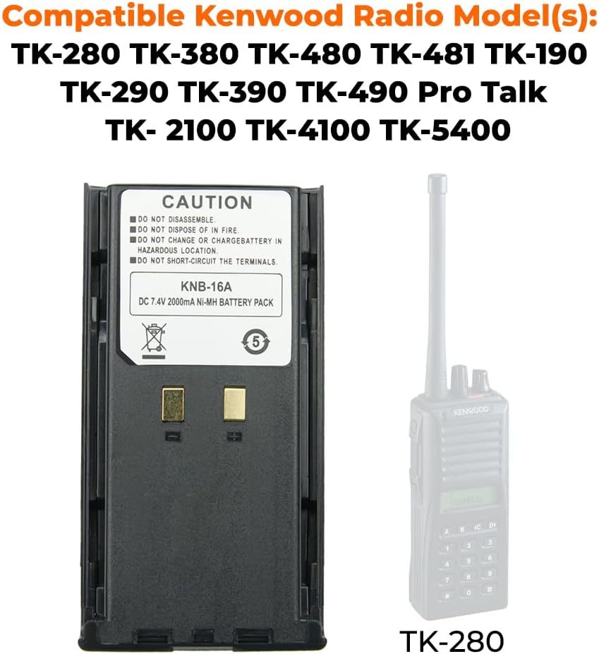 2 Pack KNB-16A Battery for Kenwood TK-480 TK-380 TK-280 TK-290 TK-190 TK-5400 Two Way Radios Ni-MH Replacement Battery