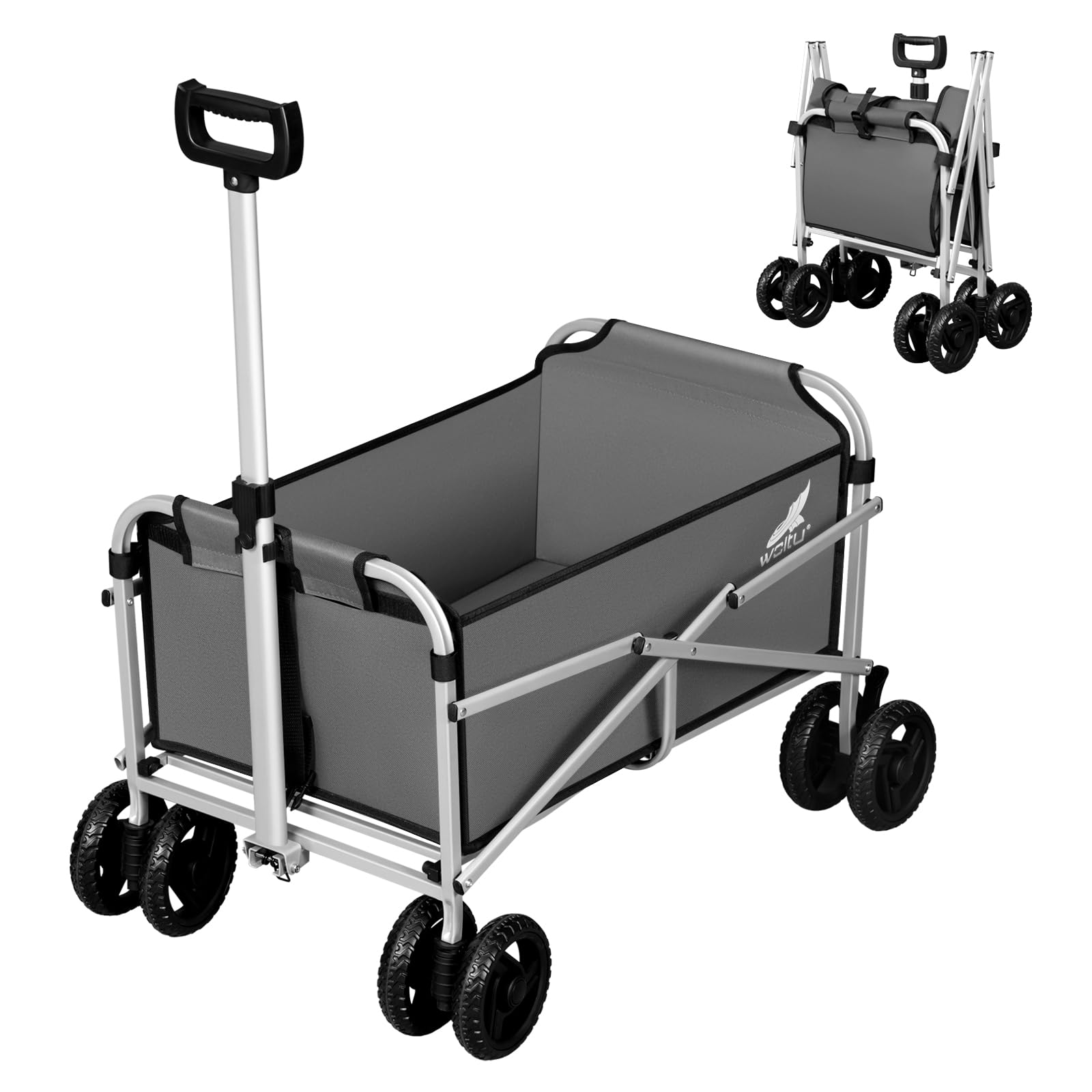 WOLTU Chariot de Jardin Pliable, Chariot à roulettes pour Camping, Pique-Nique, Plage, Courses, Jardinage, en Tissu Oxford+Métal, Gris Foncé