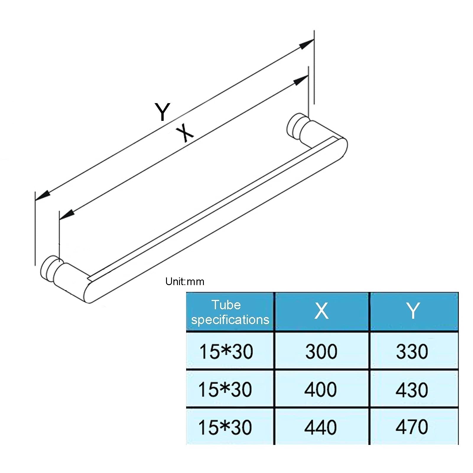Poignée de porte de salle de bain pour porte en verre, poignée de porte en verre simple face en acier inoxydable 304, remplace les poignées de porte anciennes ou endommagées (taille : 440 mm) ()