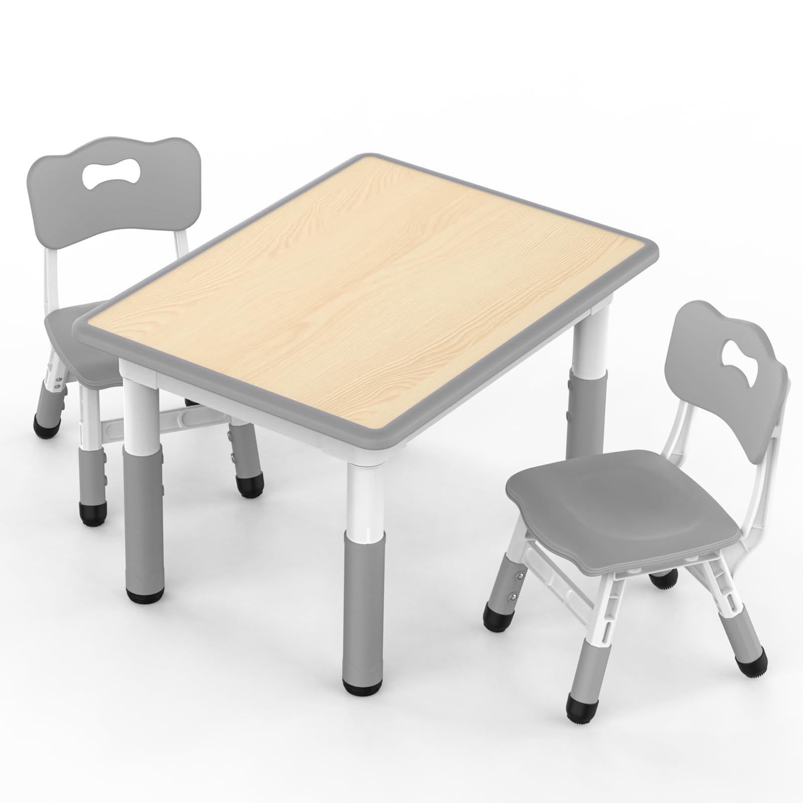 HLPB Kids Table and 2 Chairs Set, Adjustable Height, Graffiti Desktop, Non-Slip Legs, 31.5''L x 23.6''W Toddler Multi-Activity Table for Ages 2-8, Max