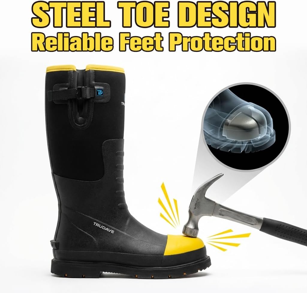 Trudave Steel Toe Rubber Boots for Men with Steel Shank, Anti Slip Waterproof Mens Mud Boots Hunting Work Boots, Durable Rain Boots for Construction, Farming, Size 6-14 - Image 2