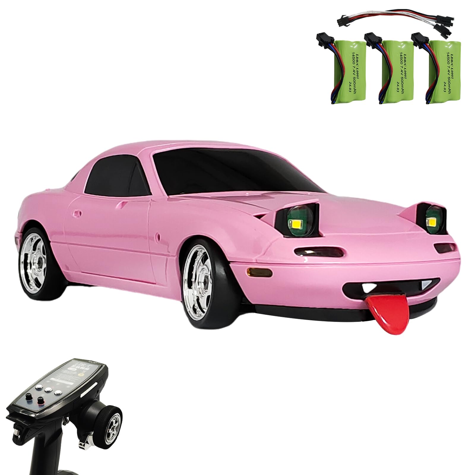 Skymaker LD1804 1/18 Mini Mazda MX-5 Model 2.4G RWD Drift Car Miata LDRC Drift Car for Adults with 3 Batteries ESP Gyroscope LED Light (Pink)