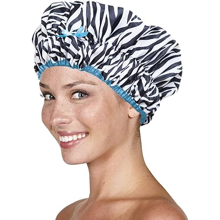 Reusable Shower Cap & Bath Cap & Lined, Oversized Waterproof Shower Caps  Large Designed for all Hair Lengths with PEVA Lining & Elastic Band Stretch  ...