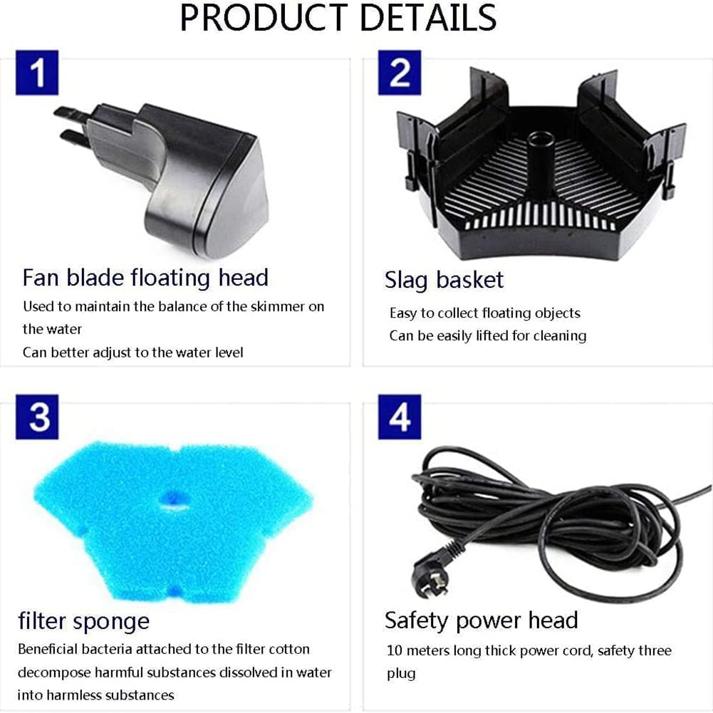 YUNYN Smaltitore di rifiuti per laghetti, Skimmer Galleggiante per laghetti, Robot Skimmer per Piscine con 3 modalità di Fontana, filtri per acquari, Spugna filtrante ed estrattore di superfici per